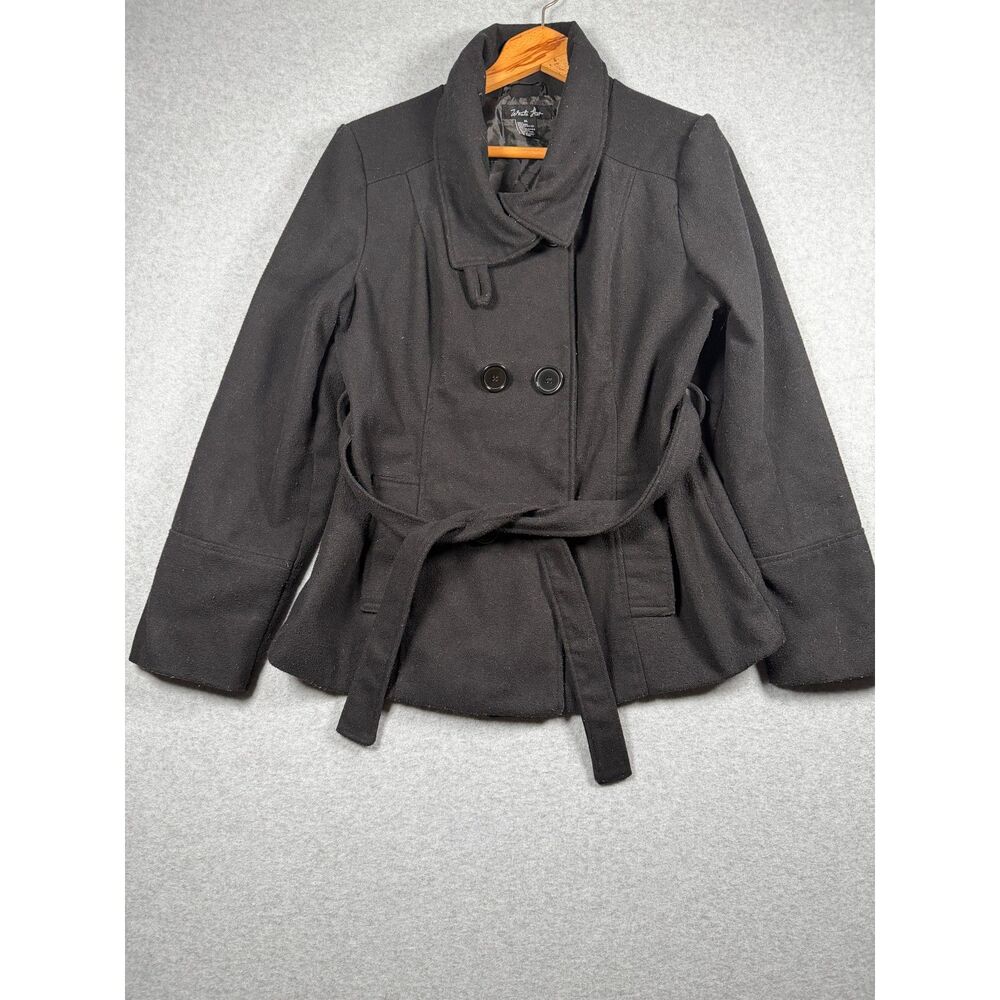 What’s Hot Black Wool Blend Belted Peacoat Women’s XL Shawl Collar Bin E
